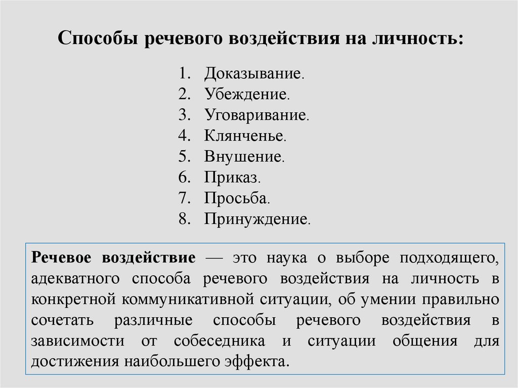 Способы речи. Способы речевоготвоздействия. Способы речевого воздействия на личность. Приемы речевого воздействия. Виды речевого воздействия.