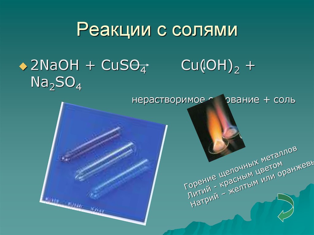 Горение щелочных металлов реакции. Горение солей щелочных металлов. Cuso4 металл. Соль и металл реакция.