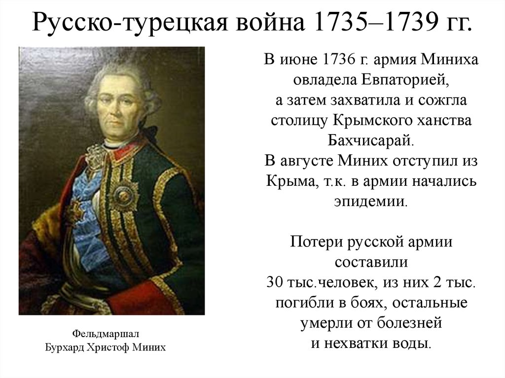 Русско турецкая 1735 1739 кратко