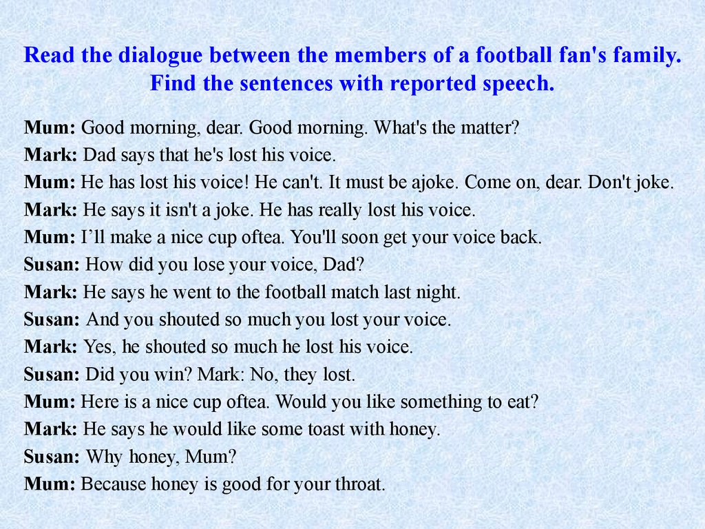 reported speech dialogue examples