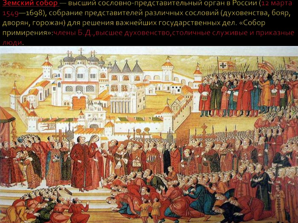 Сословно представительное учреждение в россии появившееся. Первое собрание земского собора 1549.