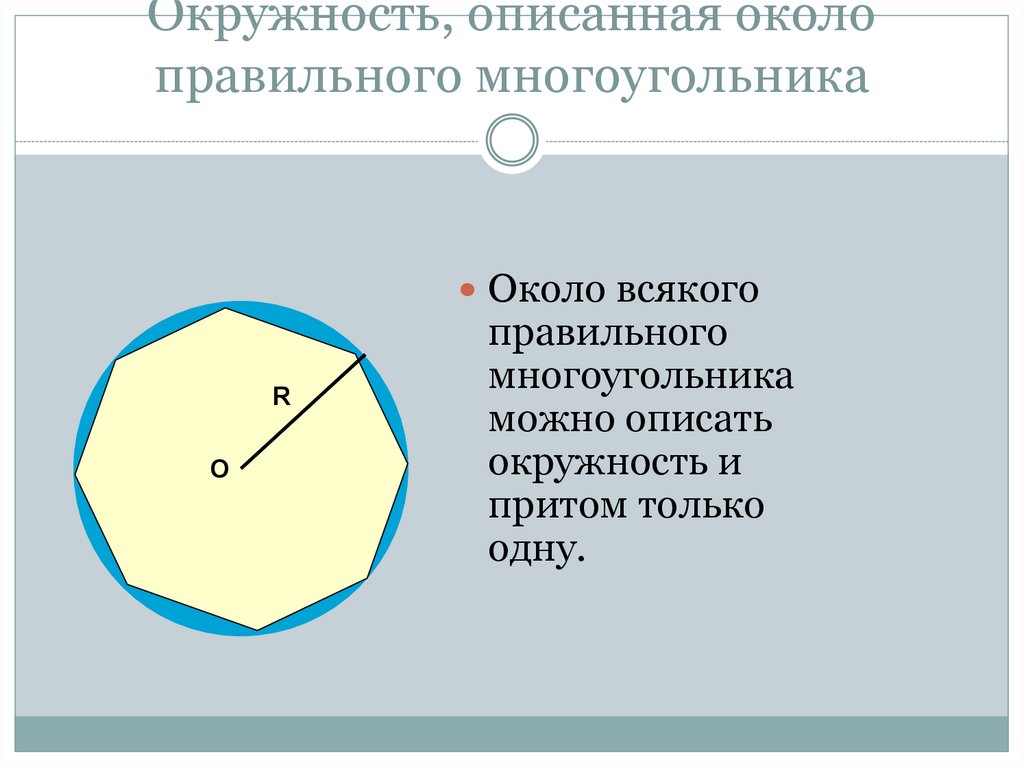 Радиус описанной около многоугольника. Окружность описанная около правильного многоугольника. Многоугольник описанный около окружности. Окружность вписанная около правильного многоугольника. Окружность описсаннная ооколо прааавильного ммногоулониккка.