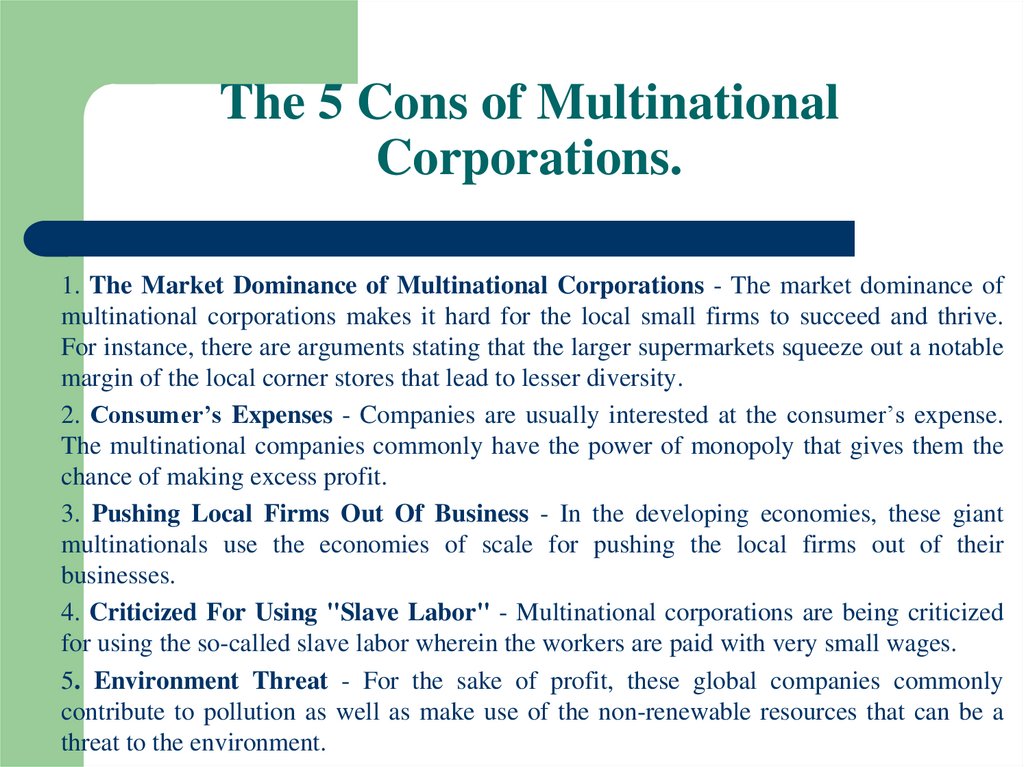 The 5 Cons of Multinational Corporations.