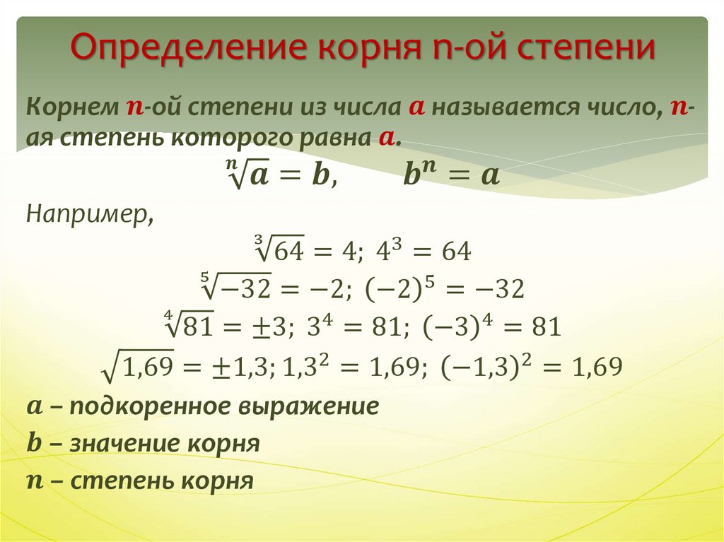 Корень н степени 9 класс презентация