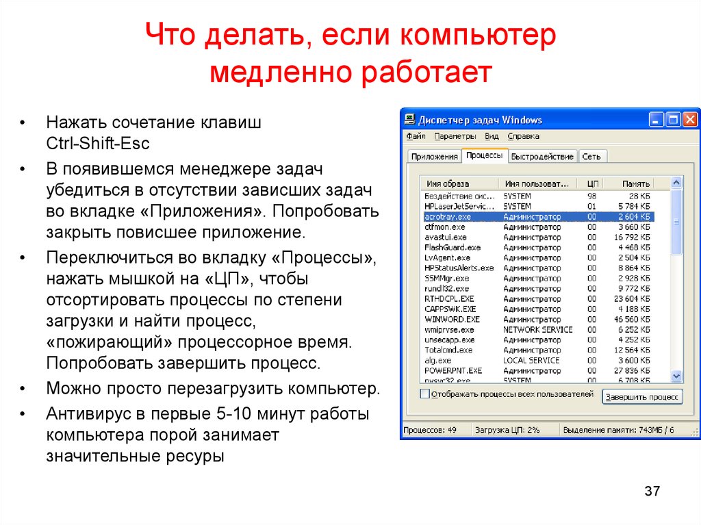 Компьютер медленно работает что делать