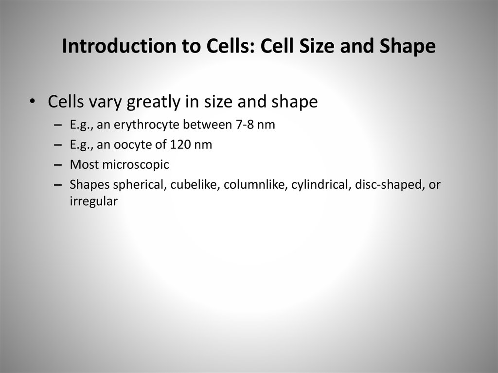 Introduction to Cells: Cell Size and Shape