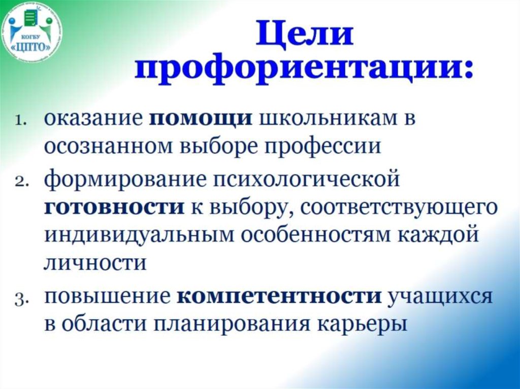 Цели профориентации: