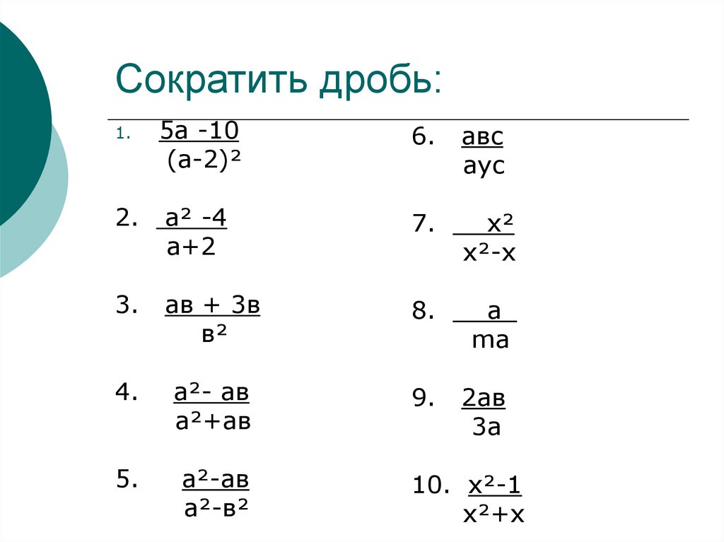 Сократите дробь образец