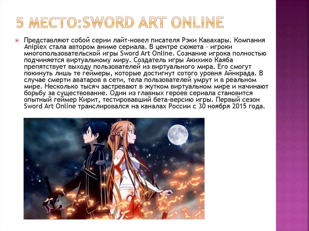 5 место:Sword Art Online