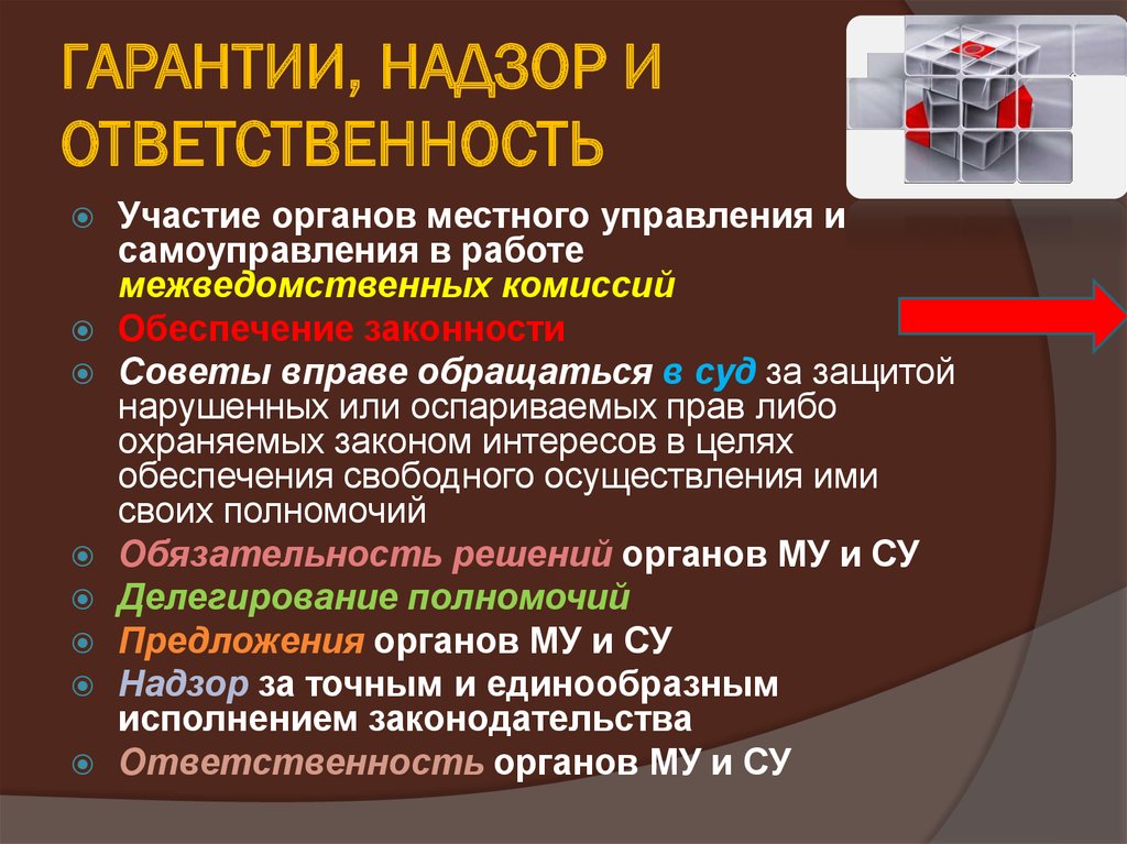 Участие органов. Гарантии и ответственность местного самоуправления. Гарантия местного управления.