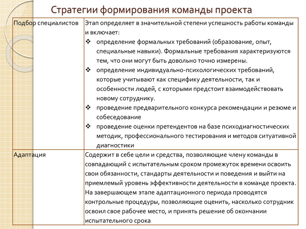 Модель формирования эффективной команды проекта