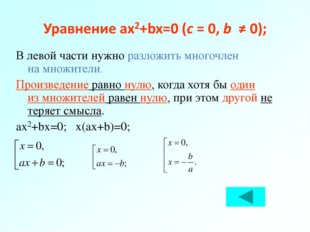 Решение уравнения ax 2 bx c