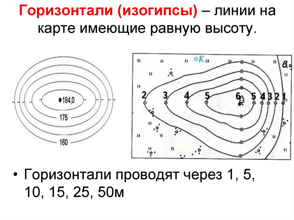 Карта с линиями высот