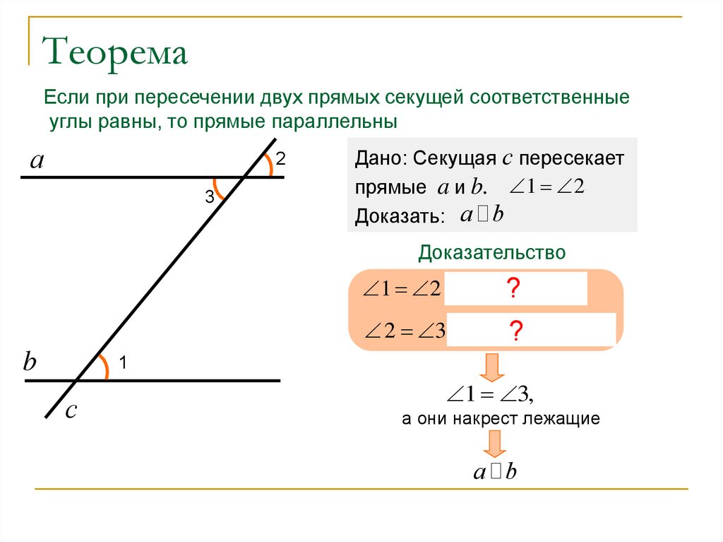 Если параллельные прямые пересекает третья прямая. Если при пересечении двух прямых секущей соответственные углы равны. Соответственные углы при пересечении двух прямых секущей. Теорема если при пересечении 2 прямых секущей соответственные углы. Если при пересечении двух прямых.