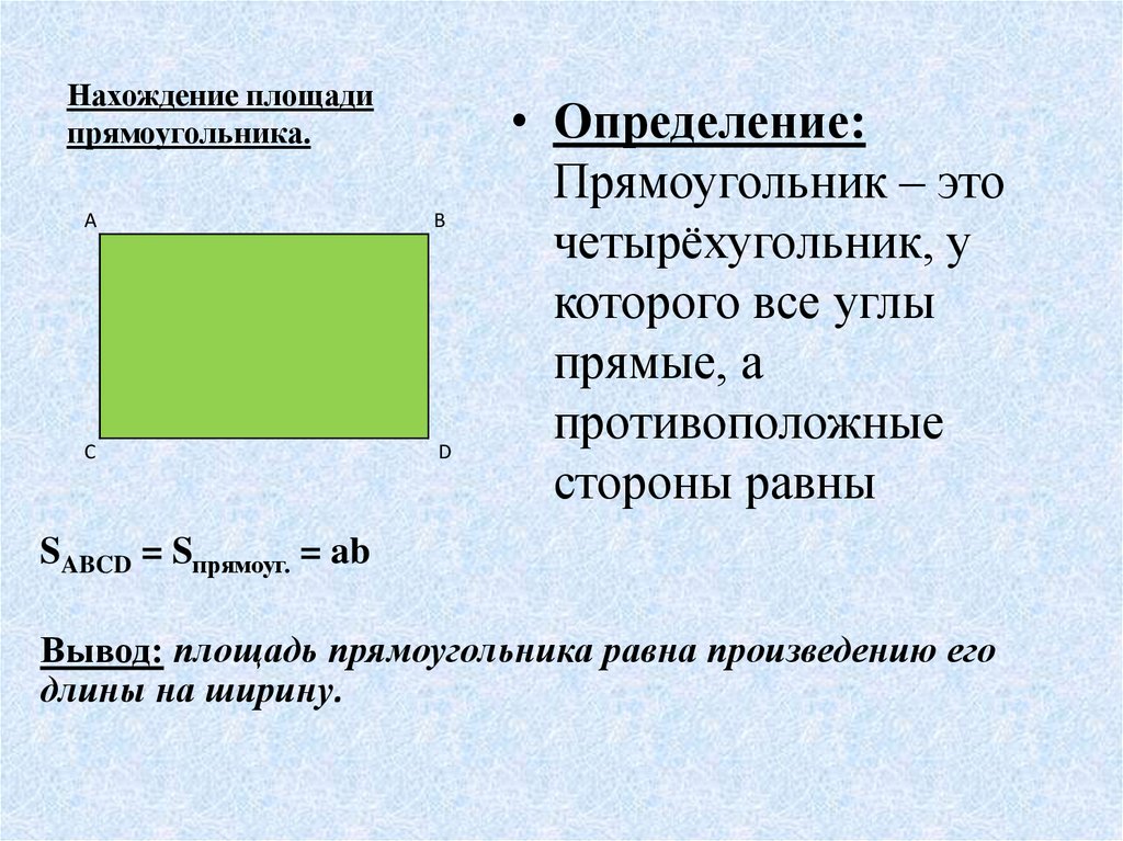 Размер площади прямоугольника