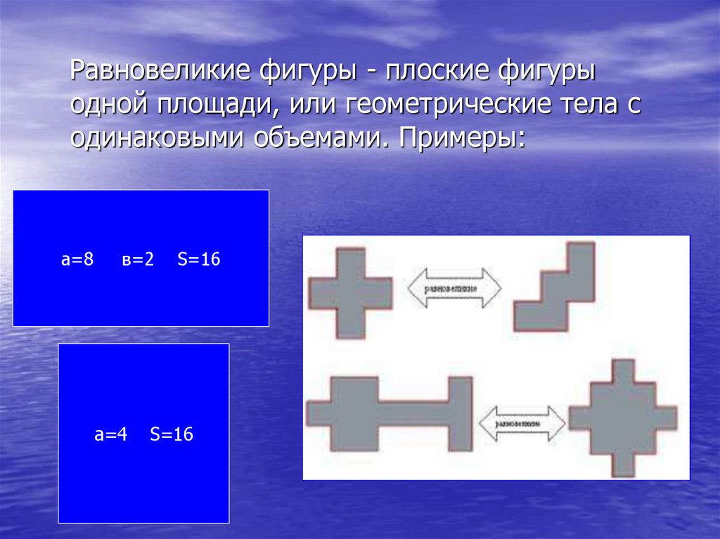 Равновеликий прямоугольник. Равновеликие фигуры. Равновеликими называются фигуры. Равновеликие и равносоставленные фигуры. Площади равносоставленных фигур.