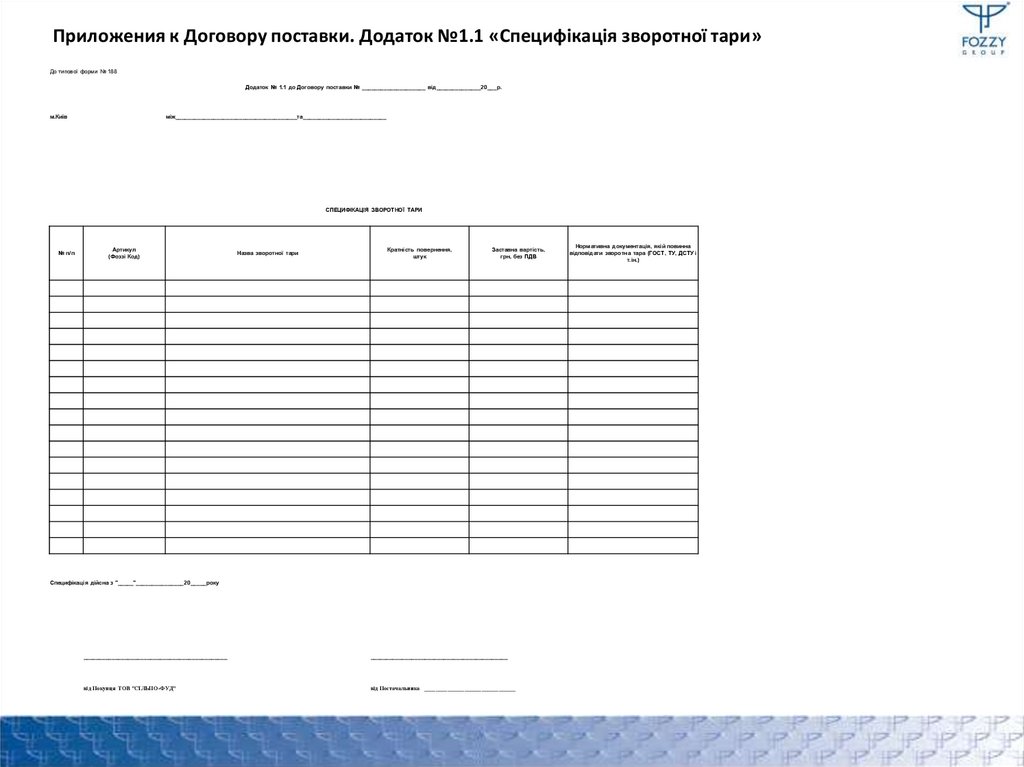 Приложение к контракту образец