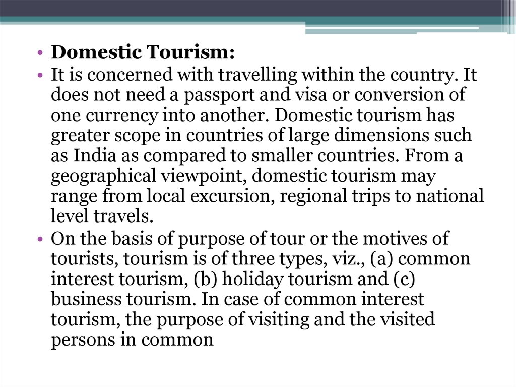 what is domestic tourism and example