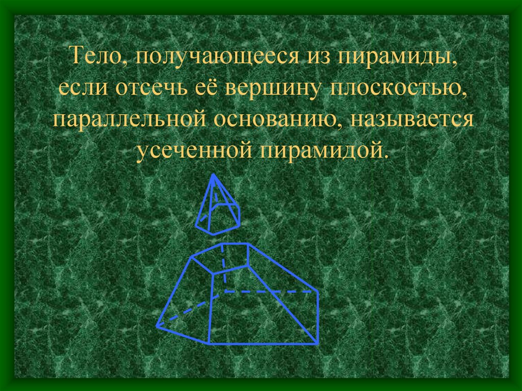 Плоскость параллельная плоскости основания пирамиды. Усечённая пирамида пирамида вершины. Тело получающееся из пирамиды если отсечь вершину. Пирамида отсекаемая плоскостью. Устойчивость пирамиды.