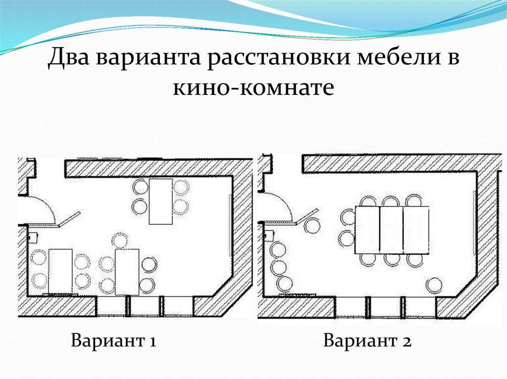 Два варианта расстановки мебели в кино-комнате
