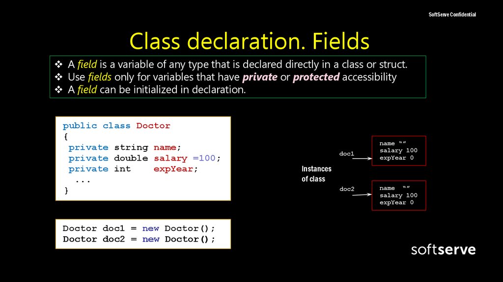 Class declaration. Fields