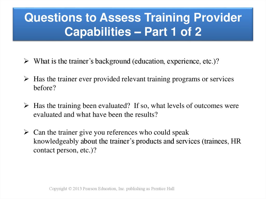 Questions to Assess Training Provider Capabilities – Part 1 of 2