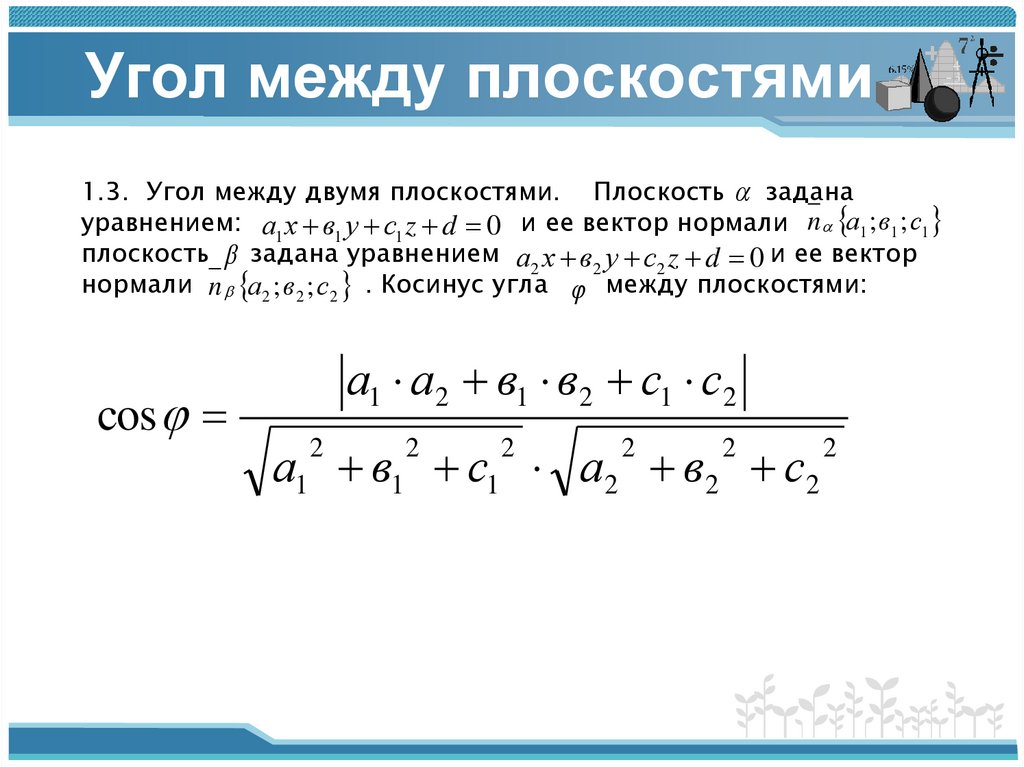 Найти угол между плоскостью и координатной плоскостью. Косинус угла между плоскостями. Формула нахождения угла между плоскостями. Угол между плоскостями координатный метод. Угол между плоскостями координатный метод формула.