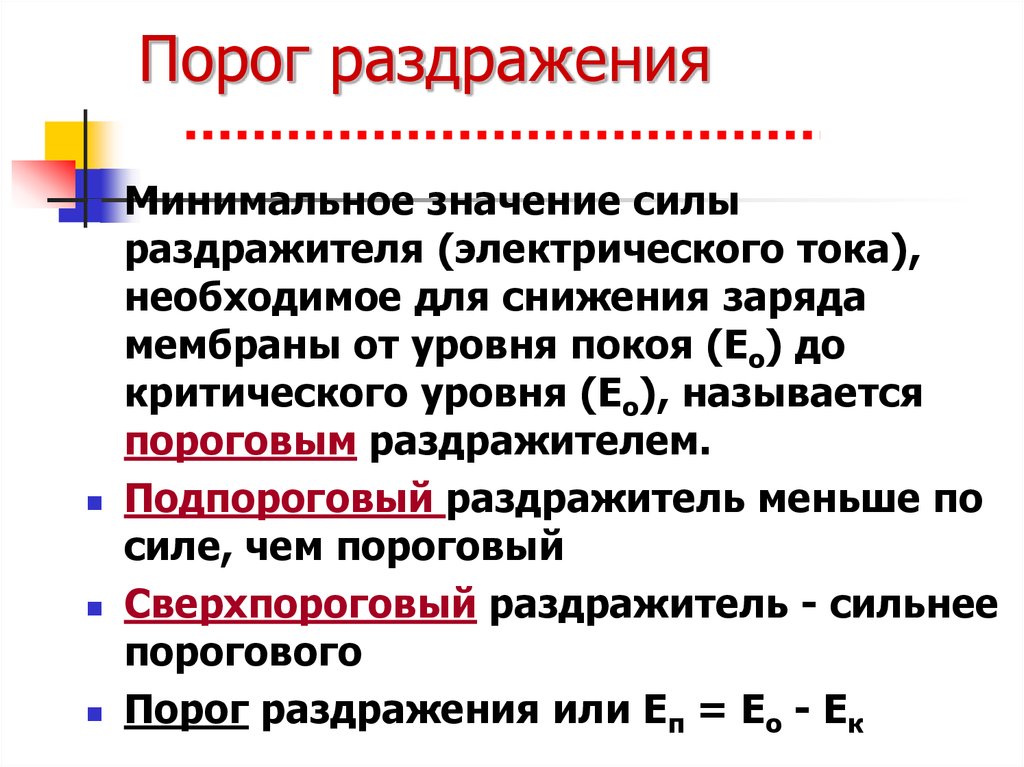 Минимальное значение силы. Подпороговый раздражитель. Порог раздражения. Пороговое раздражение. Определение порога раздражения.