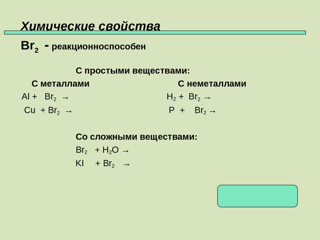 Химические свойства Br2 - реакционноспособен