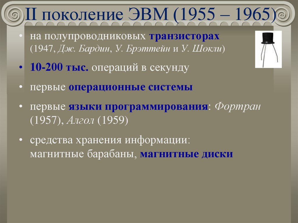 II поколение ЭВМ (1955 – 1965)