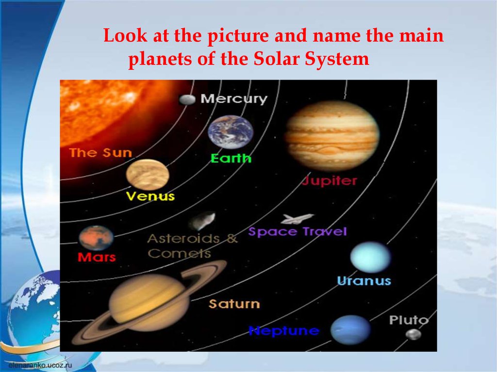 Look at the picture and name the main planets of the Solar System