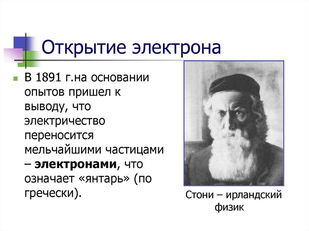 Открытие тем. Стоней Джордж открытие. Дж Стоней электрон. Ирландский физик стони. Дж Стоней открытие электрона.