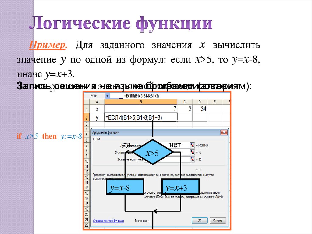 Логические функции в excel презентация