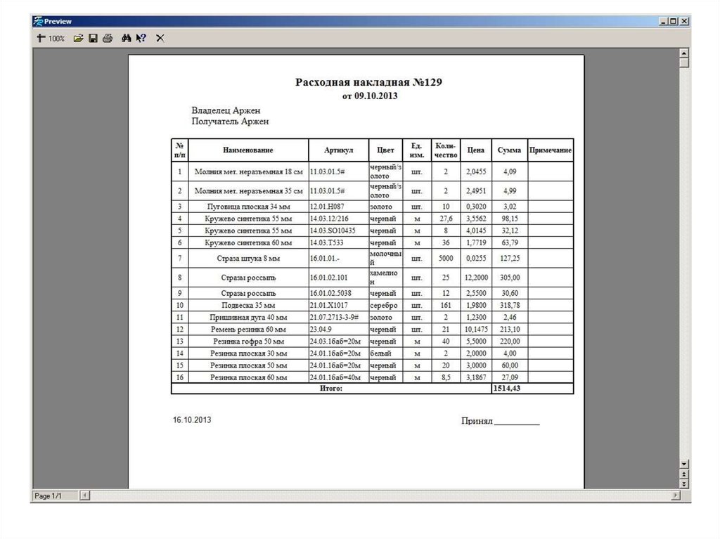 Расход фурнитуры