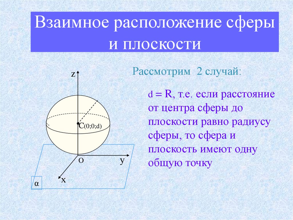 Шар взаимное расположение плоскости и шара презентация