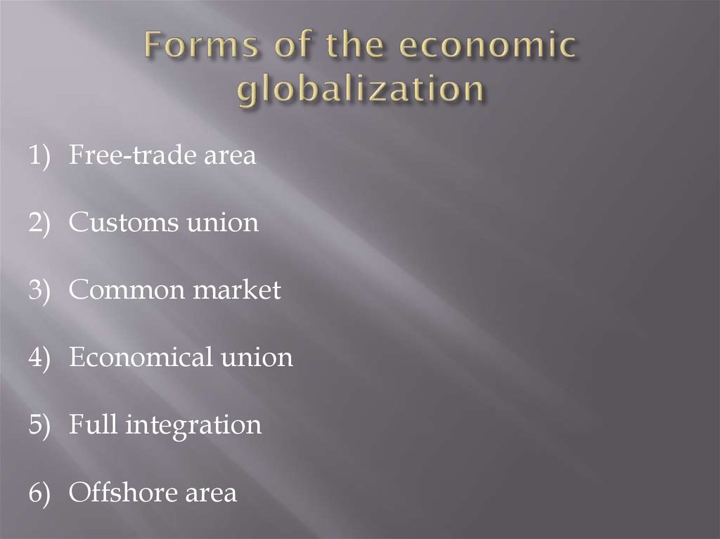 Forms of the economic globalization
