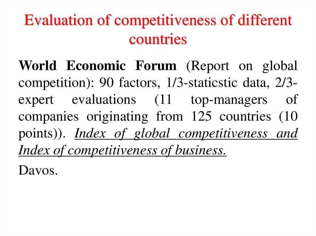 Evaluation of competitiveness of different countries