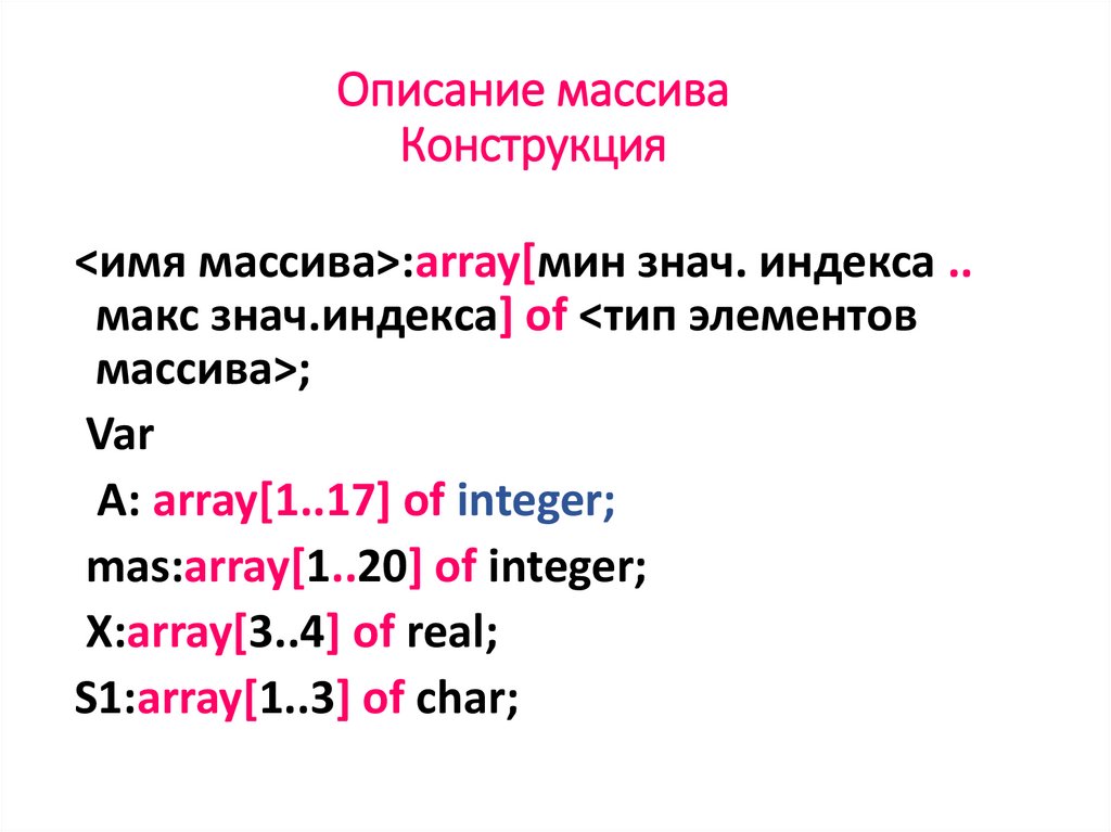 Массивы в паскале 9 класс презентация семакин