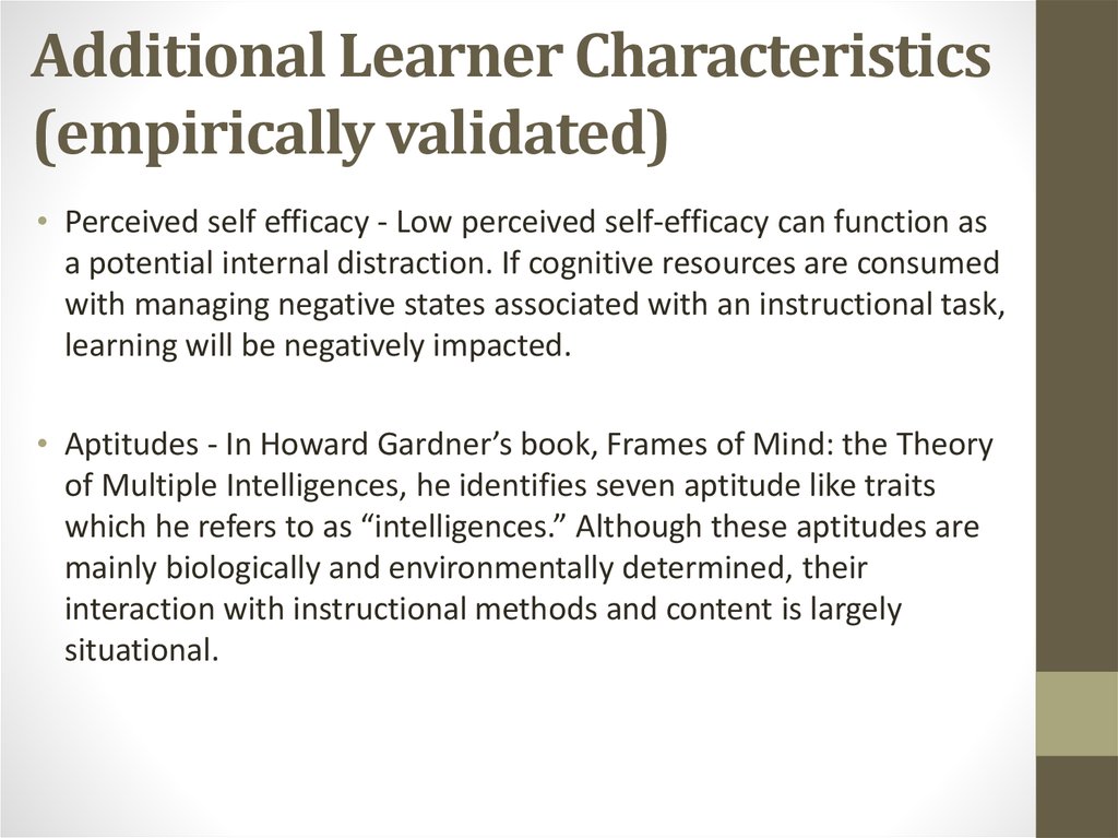 Additional Learner Characteristics (empirically validated)