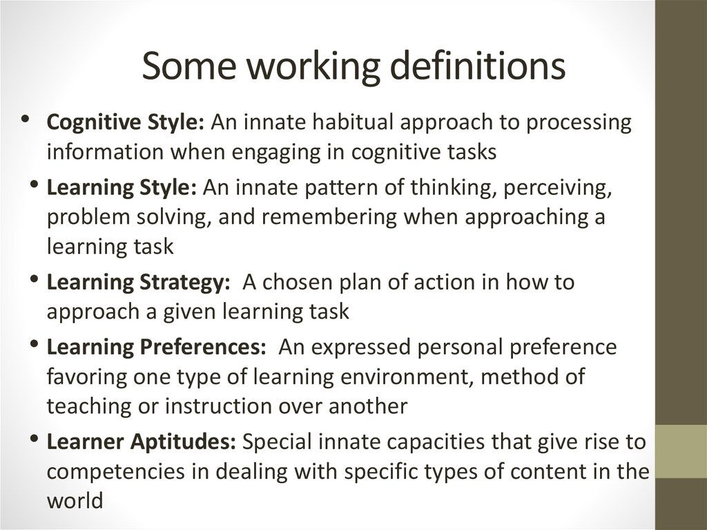 Some working definitions