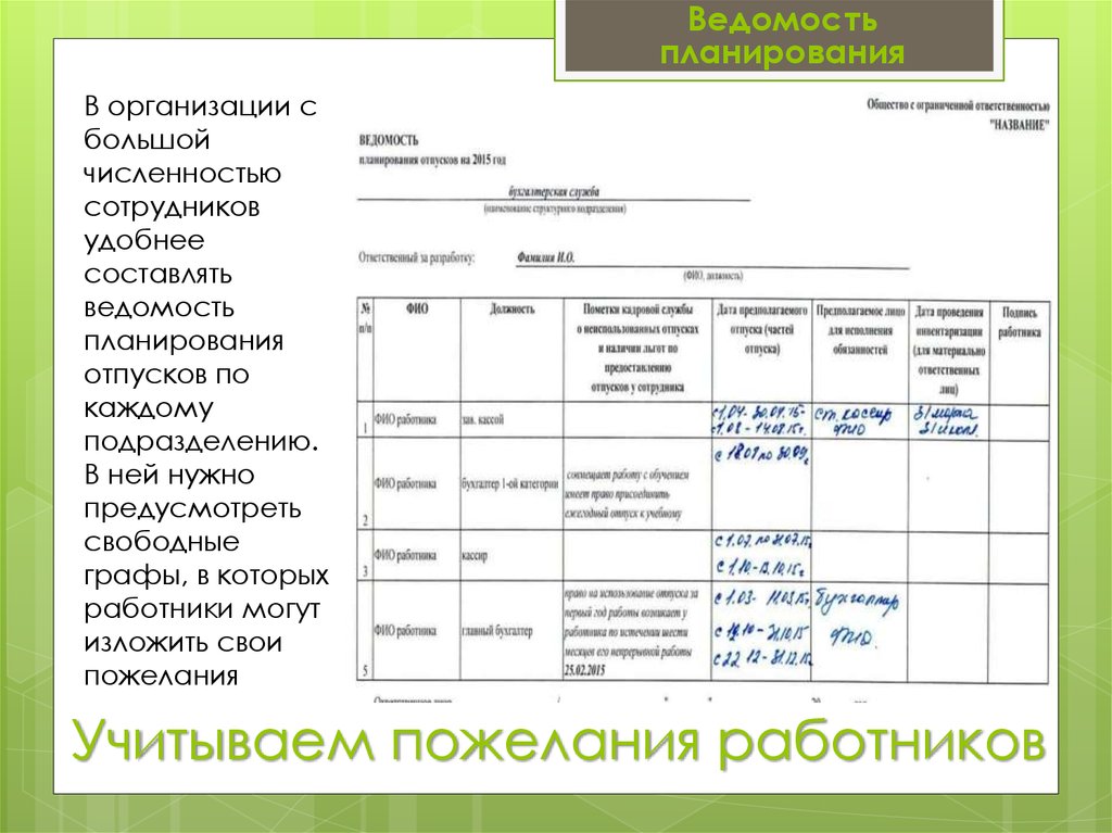 Ведомость опроса работников об отпусках образец