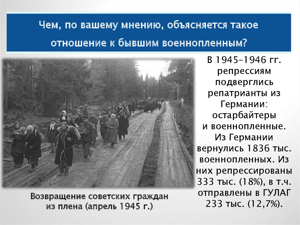 Послевоенные репрессии. Остарбайтеры советские военнопленные. Репрессии против бывших военнопленных год. Репатрианты репрессий после войны. Репатрианты в СССР после войны.