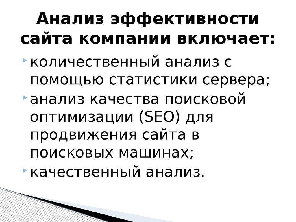 Анализ эффективности сайта компании включает: