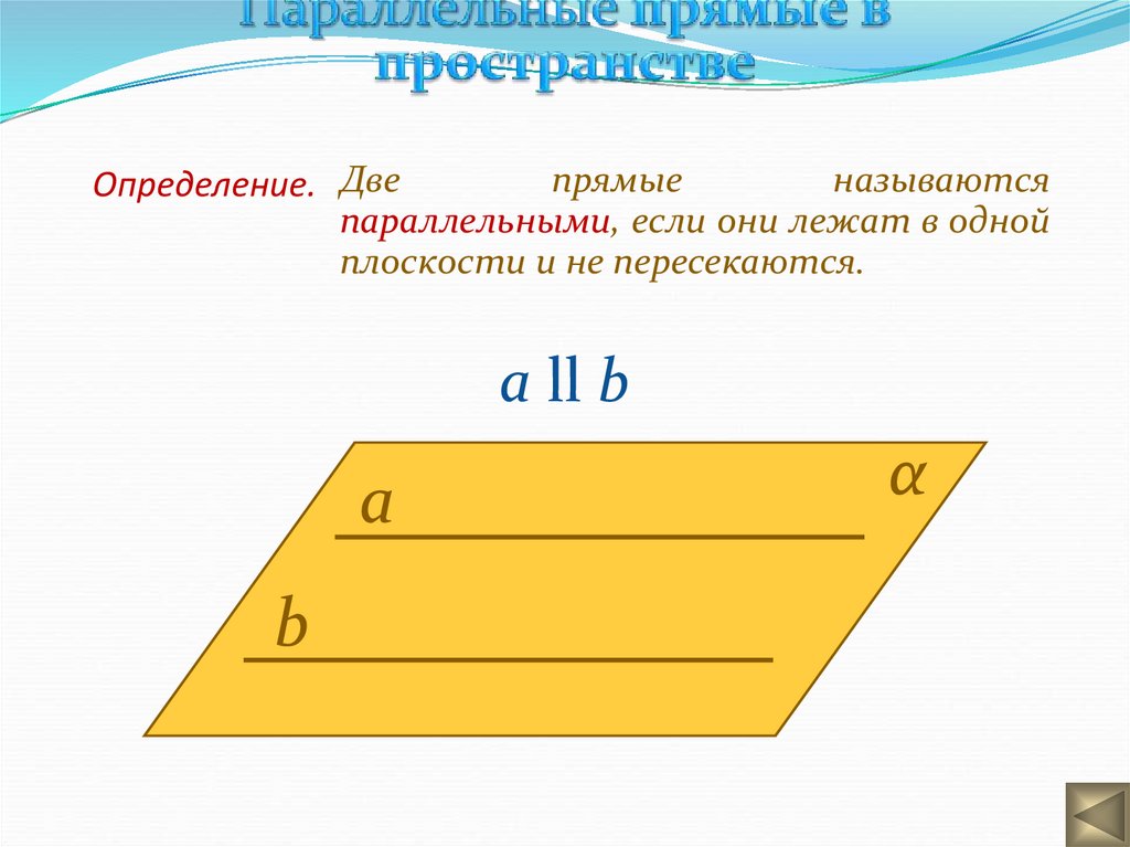 Параллельные прямые лежат в 1 плоскости. Две прямые в пространстве называются параллельными если. Две прямые в пространстве параллельны если. Две прямые в пространстве называются если они лежат в одной плоскости. Две прямые на плоскости параллельны если они.