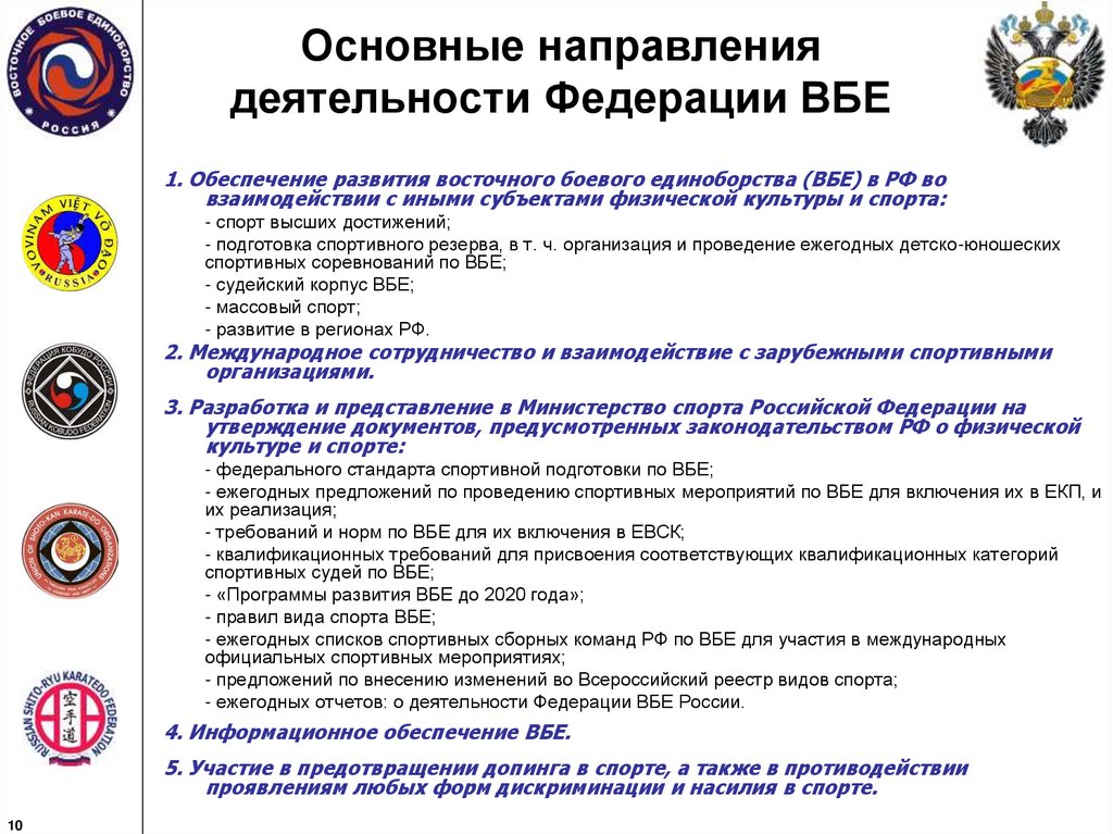 Основные направления деятельности Федерации ВБЕ