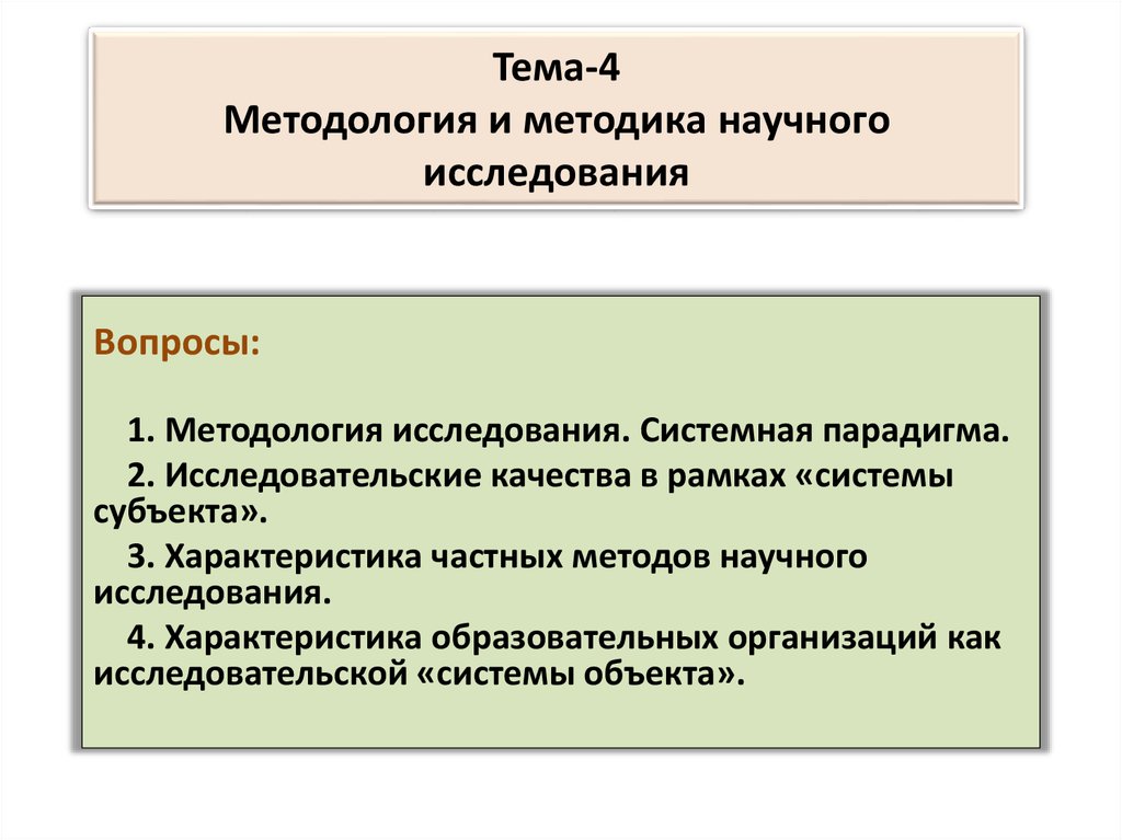 Методология и методы научного исследования