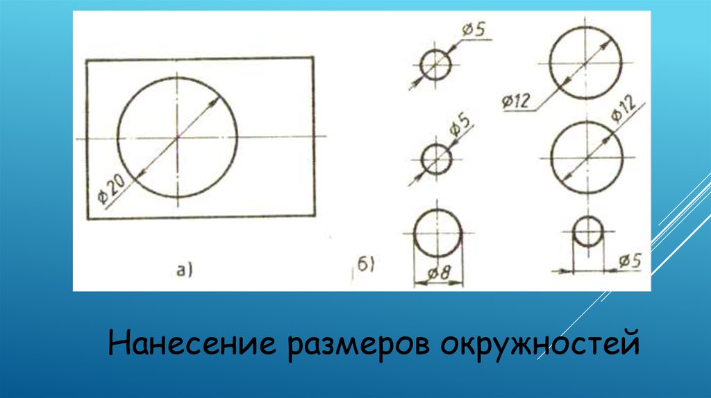 Черчение окружности. Нанесение диаметра окружности на чертеже. Нанесение размеров окружностей на чертежах. Нанесение размеров на окружности в черчении. Чертеж окружности.