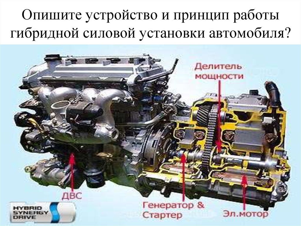Опишите устройство и принцип работы гибридной силовой установки автомобиля?