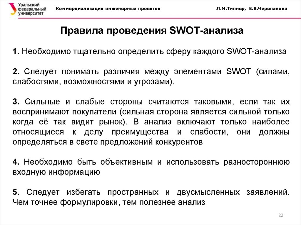 Правила проведения SWOT-анализа