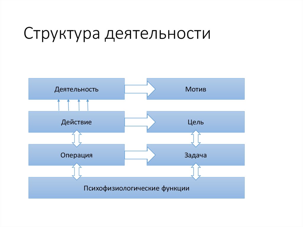 Внутреннее и внешняя структура деятельности. Структура деятельности Леонтьев схема. Схема психологического строения деятельности по Леонтьеву.